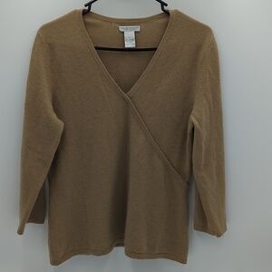 Daniel Bishop 100% Cashmere Sweater Top Women's Large Tan V-neck Lightweight